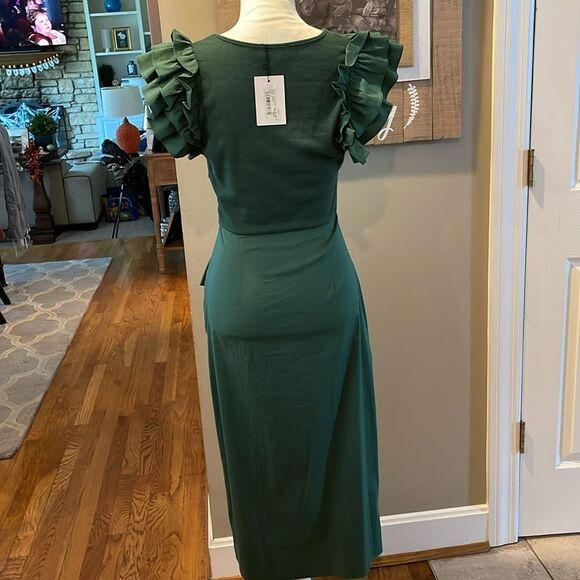 Sugarlips Poplin Scoop Neck Ruffle Sleeve Ruched Midi Dress green - Picture 8 of 9